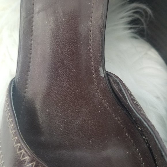 Luca Ferri Coffee Brown Open Toe Ankle Strap Business Casual Wedge Heel Stitch - Picture 4 of 8